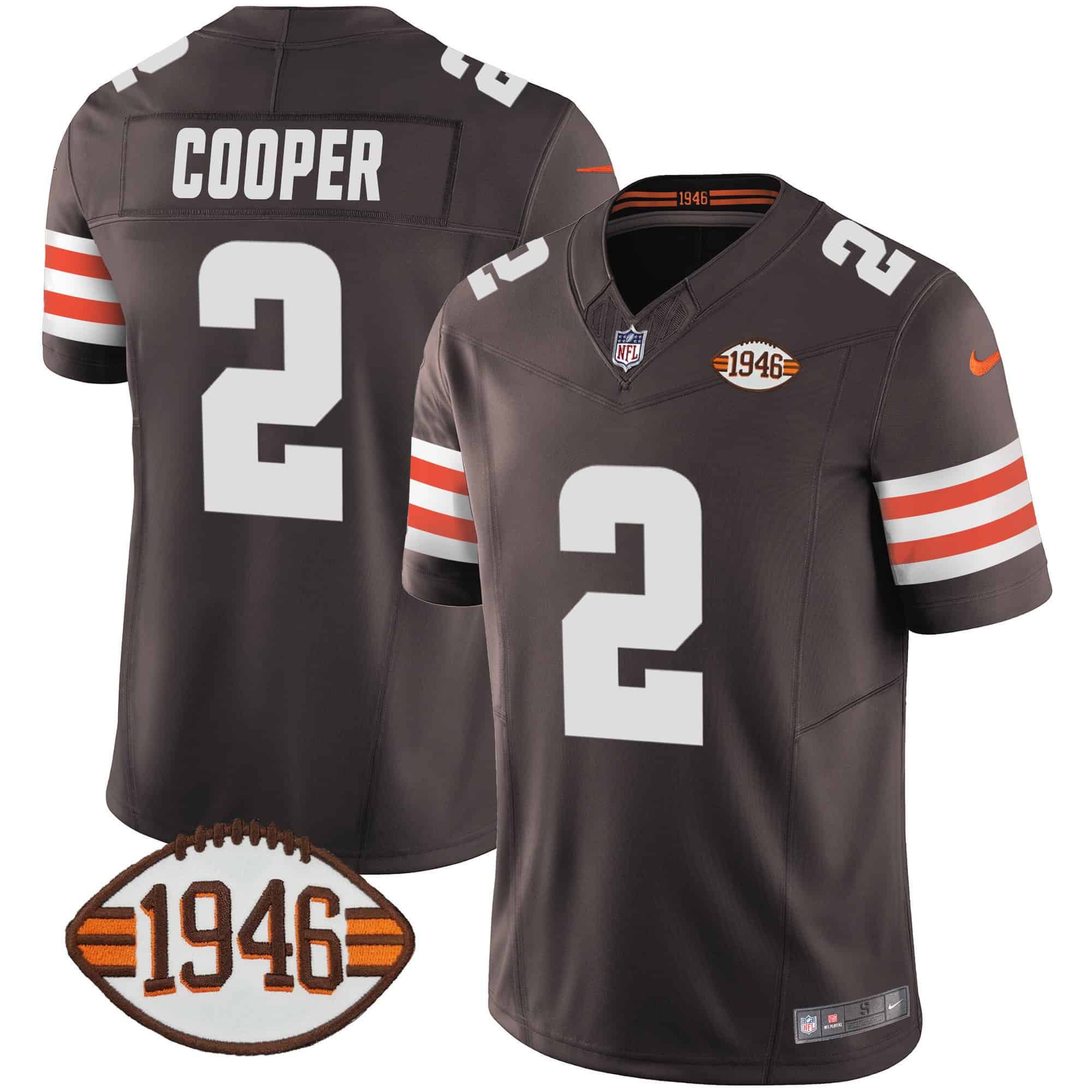 Men Cleveland Browns #2 Cooper Brown 1946 75th Anniversary Patch 2024 Nike NFL Jersey style 1